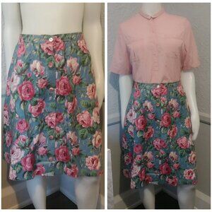 Floral Skirt handmade - pleated, flower pattern in pinks